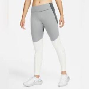 Nike Women's Grey White Fast Mid-Rise Pocket Running Leggings Size Medium